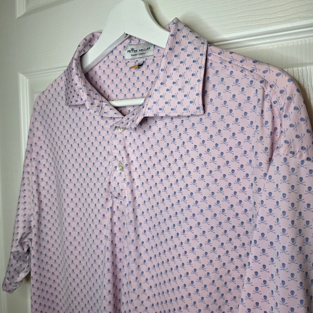 Peter Millar Polo Shirt Mens Medium Pink Skull Summer Comfort Golf Logo